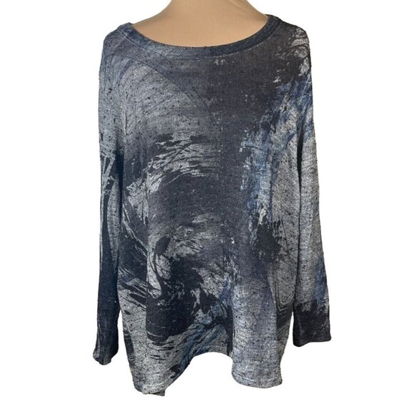 Avenue Women's Top Shirt Black Gray Round Neck Long Sleeve Size 22/24 Stretch - Picture 1 of 8